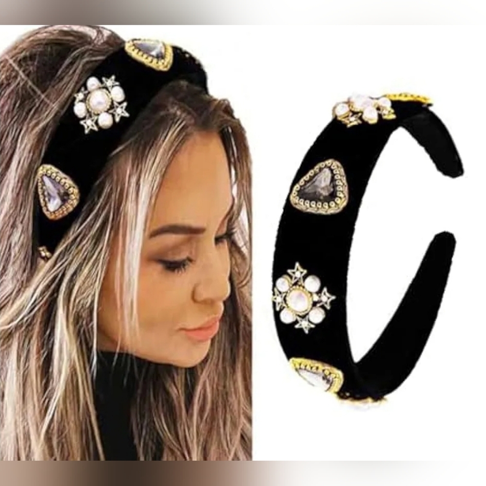Elegant Black and Gold Embellished Headband‎